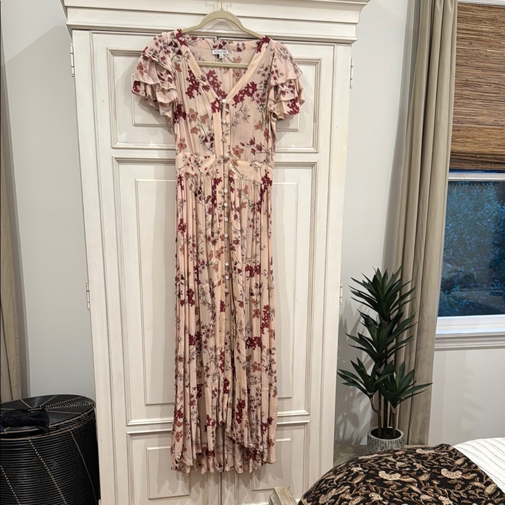 Patrons of Peace Pale Pink And Rust Floral Maxi Dress